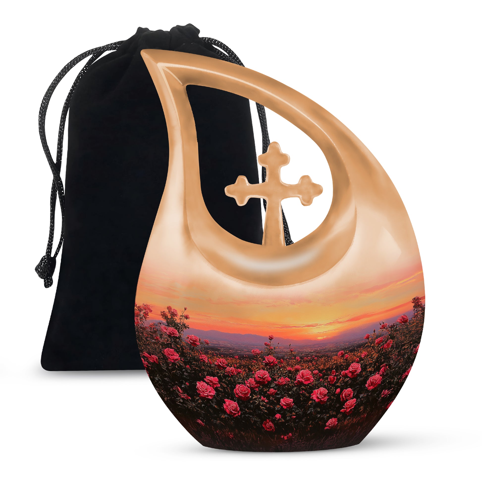 Red Rose Field Cremation Urn - Sunset Funeral Urn For Human Ashes