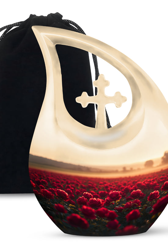 Sunset Rose Field Funeral Urn - Floral Memorial Urn For Adult Ashes