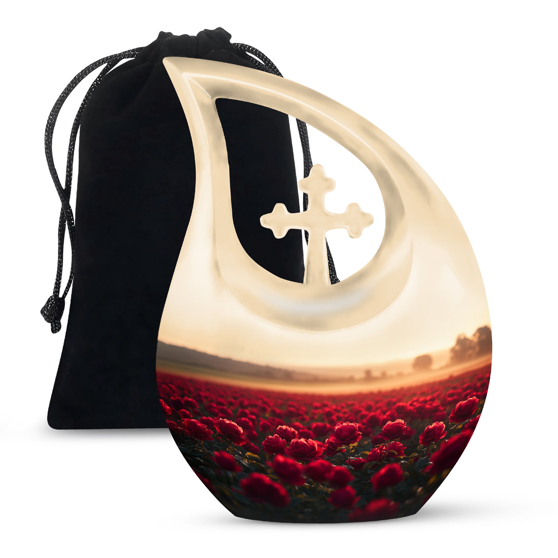 Sunset Rose Field Funeral Urn - Floral Memorial Urn For Adult Ashes