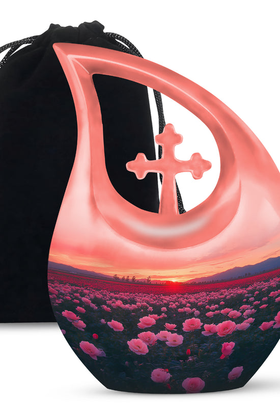 Beautiful Pink Floral Cremation Urn - Sunset Urn For Ashes Adult