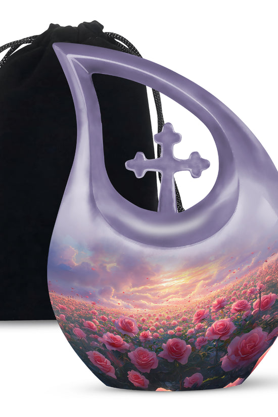 Pink Rose Landscape Memorial Urn - Beautiful Sunset Cremation Urn For Human Ashes