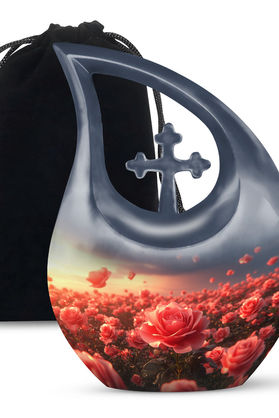 Rose Blossom Sunset Memorial Urn - Floral Cremation Urn For Loved Ones