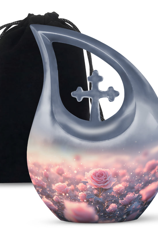 Pink Rose Cremation Urn - Beautiful Memorial Urn For Mother