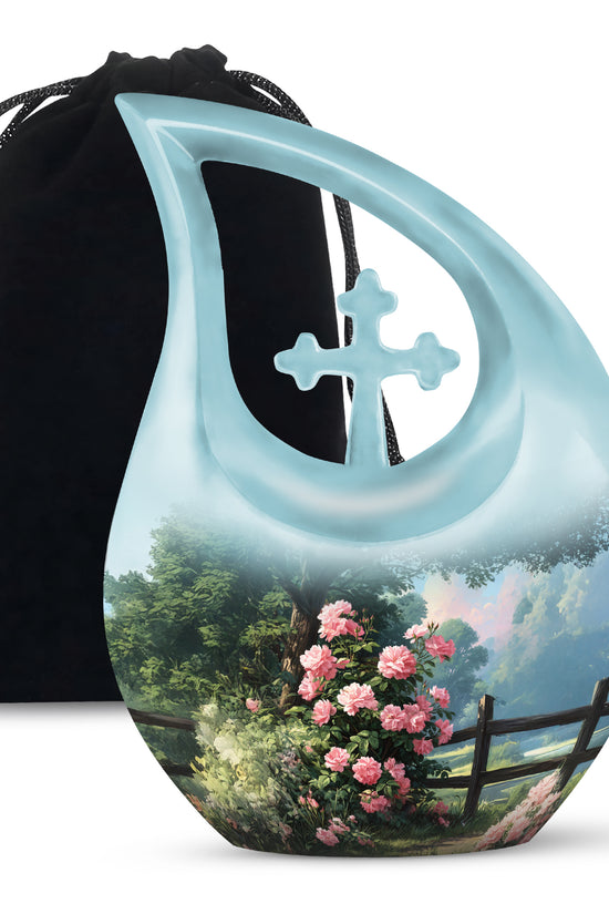 Pink Rose Garden Cremation Urn - Floral Memorial Urn For Female