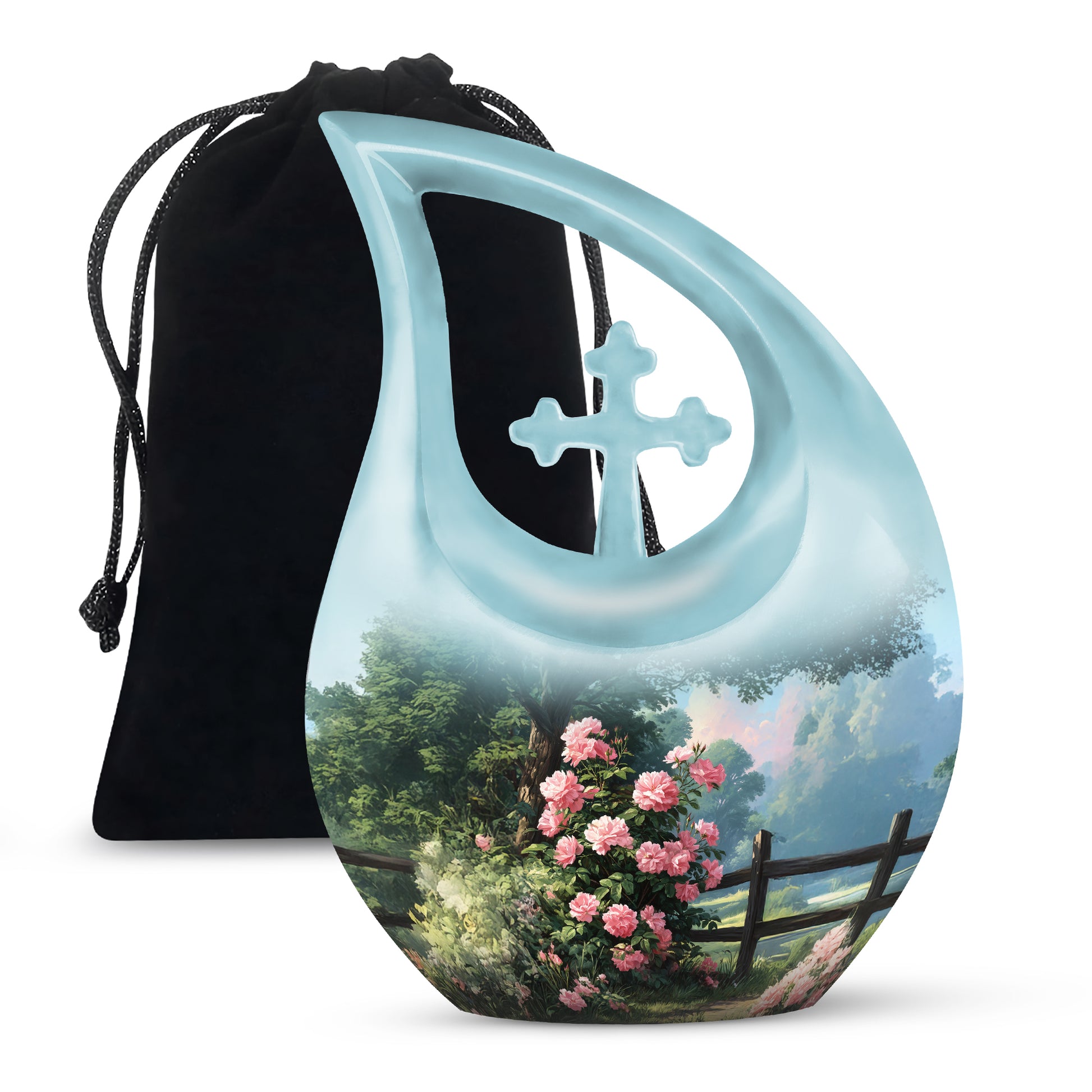 Pink Rose Garden Cremation Urn - Floral Memorial Urn For Female