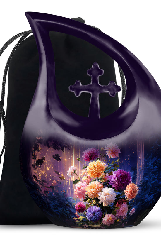 Artistic Flower Memorial Urn - Beautiful Purple Funeral Urn For Female