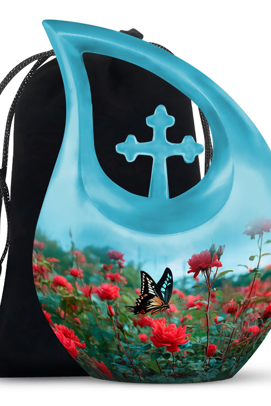 Butterfly Cremation Urn For Ashes – Red Rose Floral Memorial Urn