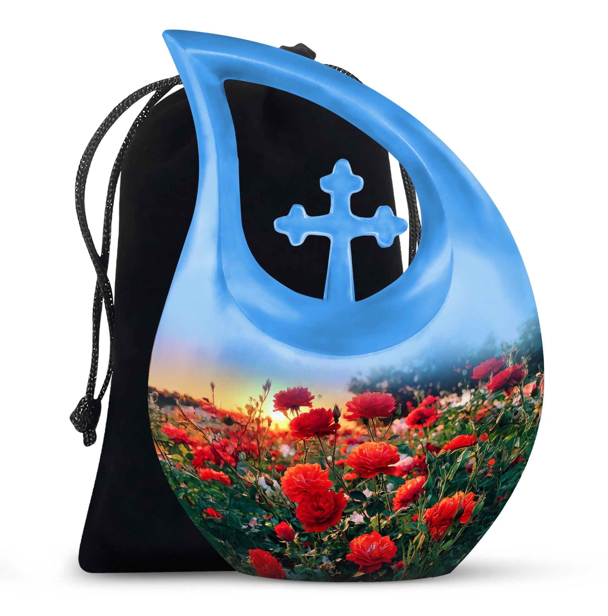 Red Rose Cremation Urn - Floral Memorial Urn For Adult Ashes