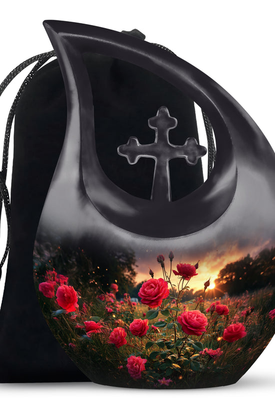 Rose Memorial Urn - Black Aluminium Funeral Urn For Human Ashes