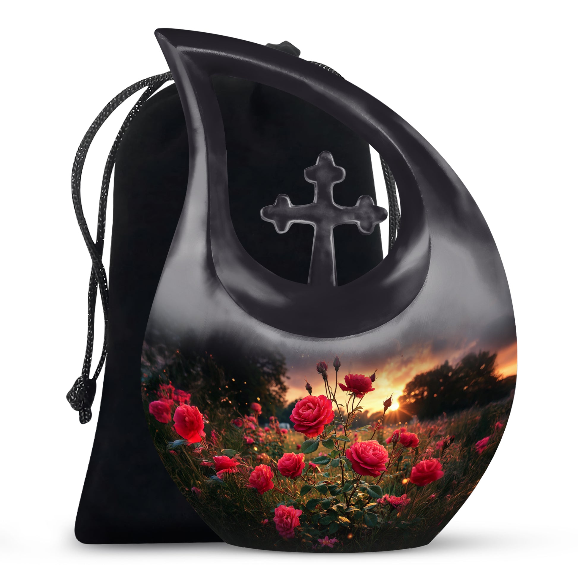 Rose Memorial Urn - Black Aluminium Funeral Urn For Human Ashes