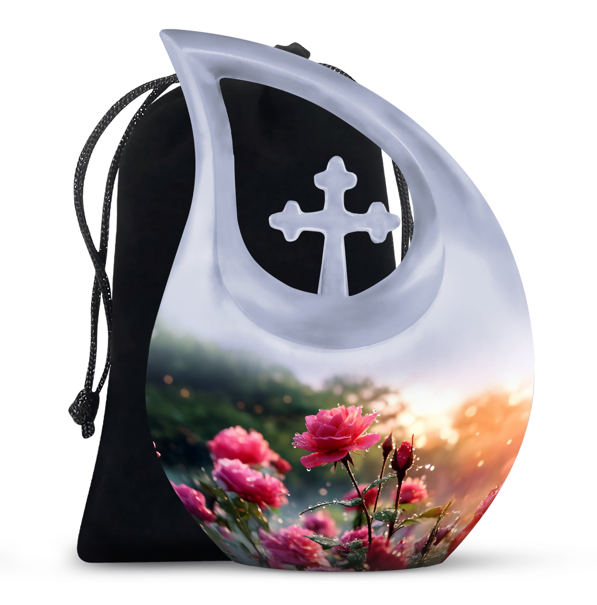 Pink Floral Cremation Urn - Nature Funeral Urn For Male & Female
