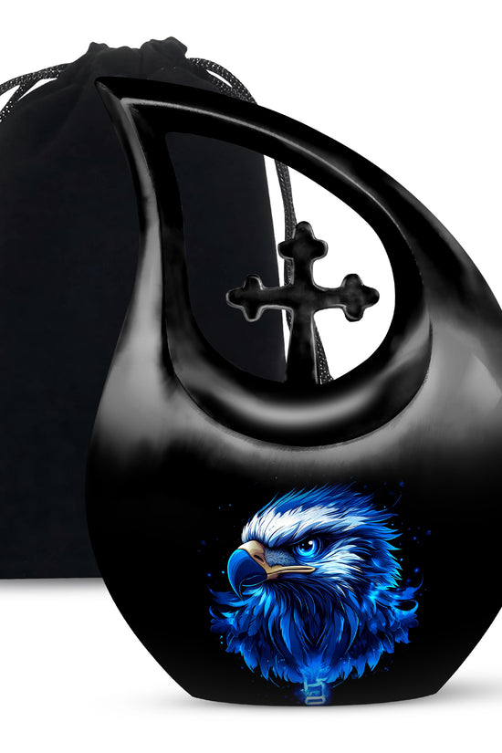 Neon Blue Eagle Art Urn For Funeral - Large Sized Urn For Adult Male