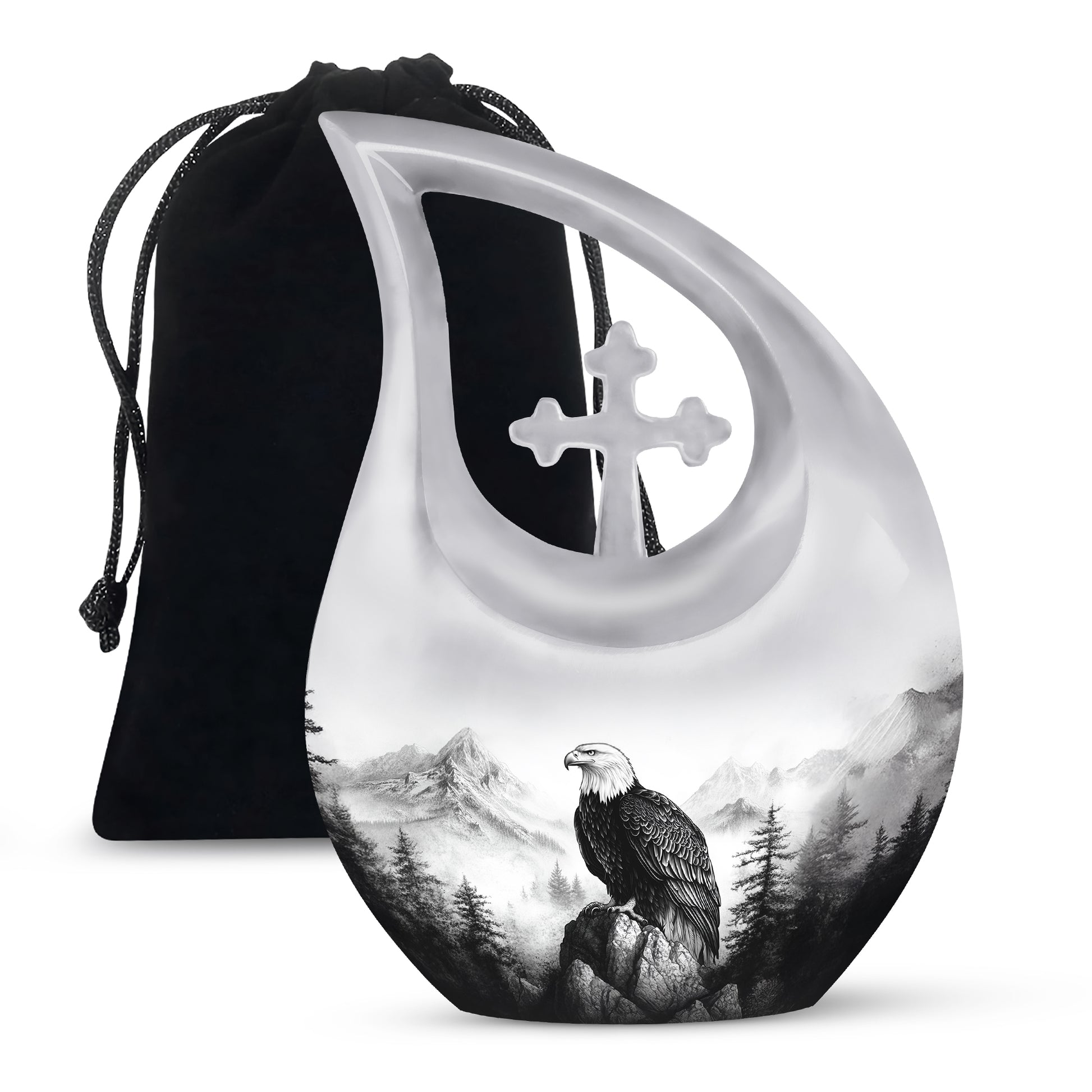 Black And White Eagle Urn For Ashes - Memorial Ashes Urn For Men