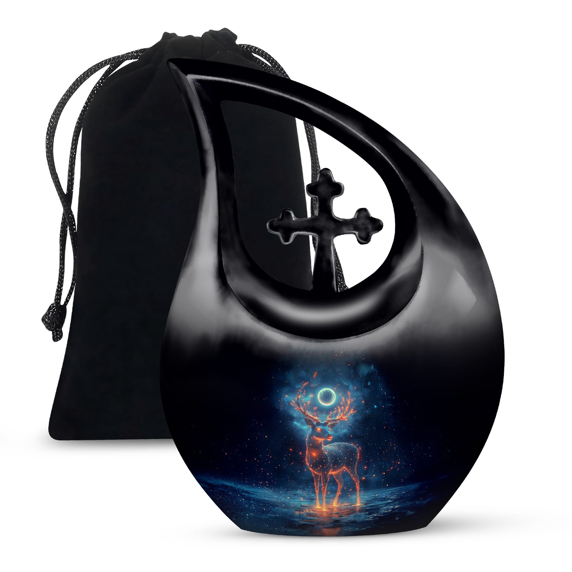 Deer Spirit Cremation Urn - Night Forest Memorial Urn For Adults