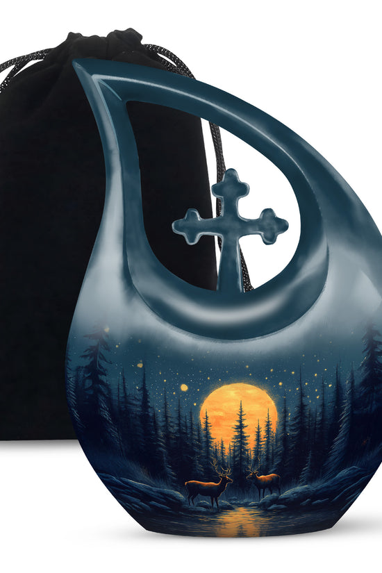 Moonlight Memorial Urn - Deer Forest Cremation Urn For Dad & Mom