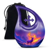 Purple Moon Deer Urn - Modern Memorial Urn For Male & Female