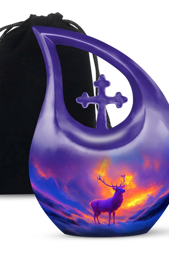 Beautiful Moose Memorial Urn - Purple Cremation Urn For Male & Female