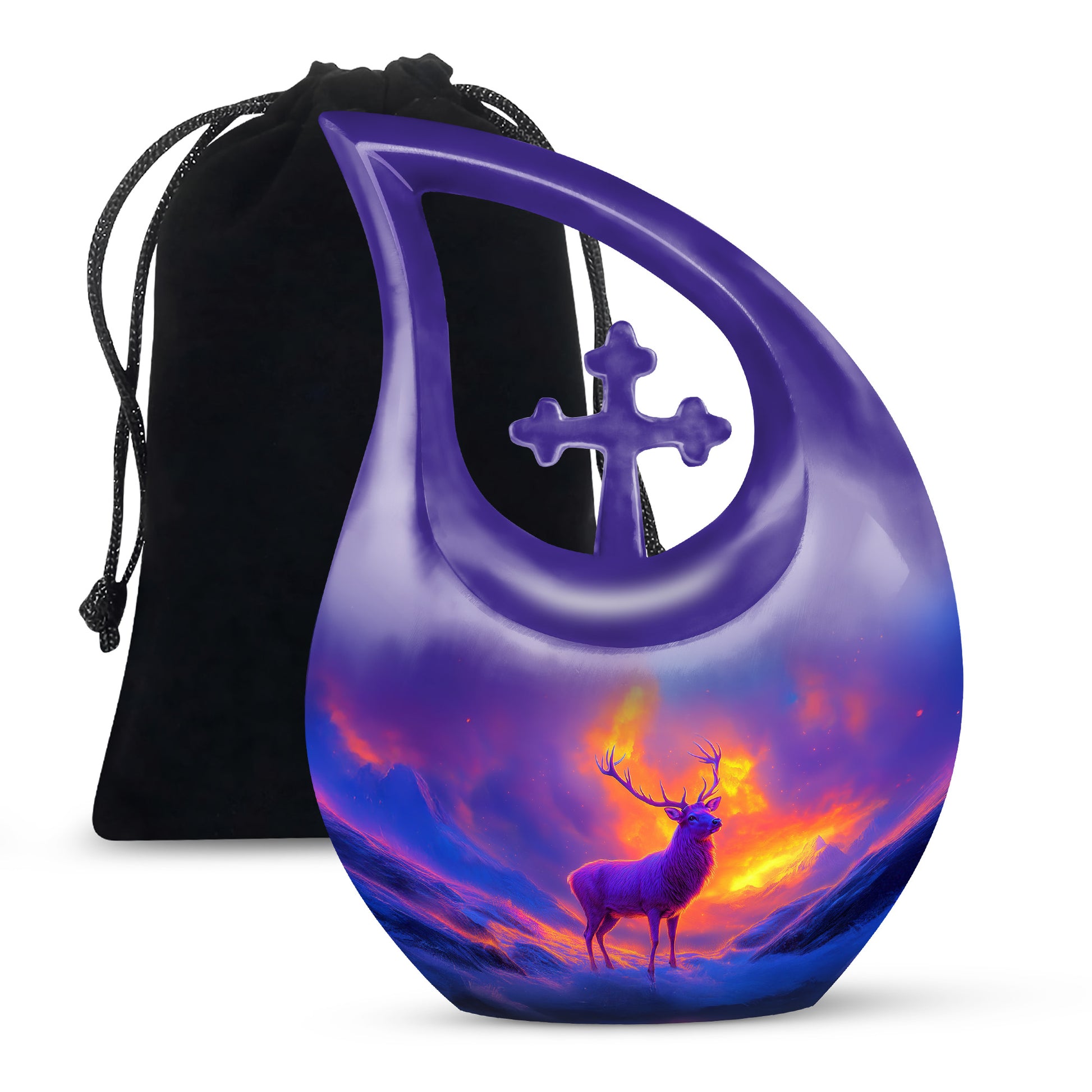 Beautiful Moose Memorial Urn - Purple Cremation Urn For Male & Female