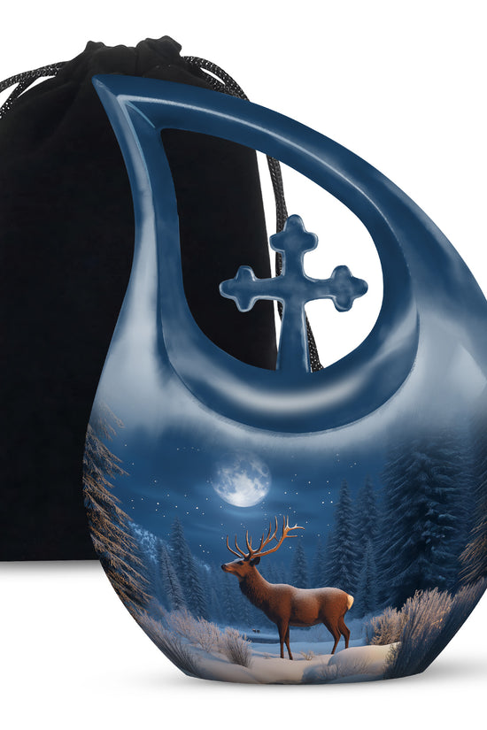 Moonlight Deer Cremation Urn - Winter Memorial Urn For Father & Mother