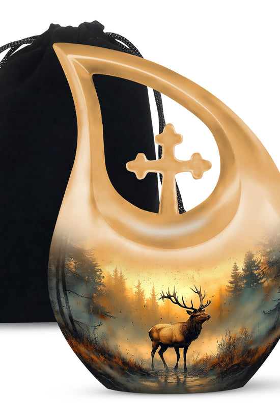 Golden Sunset Deer Cremation Urn - Peaceful Forest Memorial Urn For Loved Ones