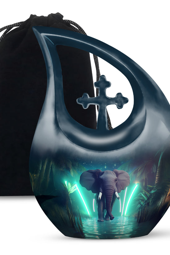 Glowing Elephant Cremation Urn - Forest Memorial Urn For Adults