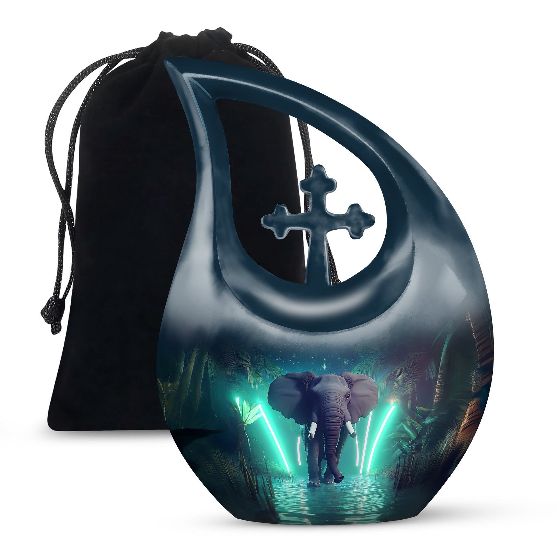 Glowing Elephant Cremation Urn - Forest Memorial Urn For Adults
