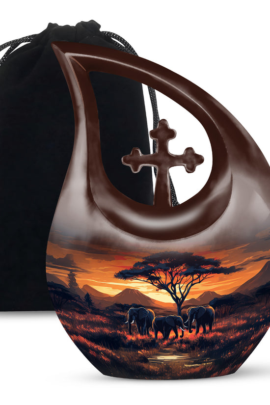 Elephant Family Urn for Ashes - Sunset Jungle Cremation Urn For Dad & Mom