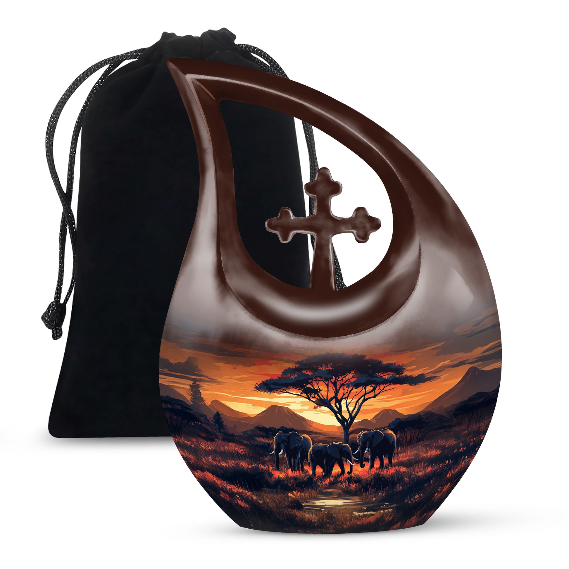 Elephant Family Urn for Ashes - Sunset Jungle Cremation Urn For Dad & Mom