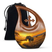Elephant Tribute Cremation Urn – Sunset Landscape Memorial Urn for Dad & Mom