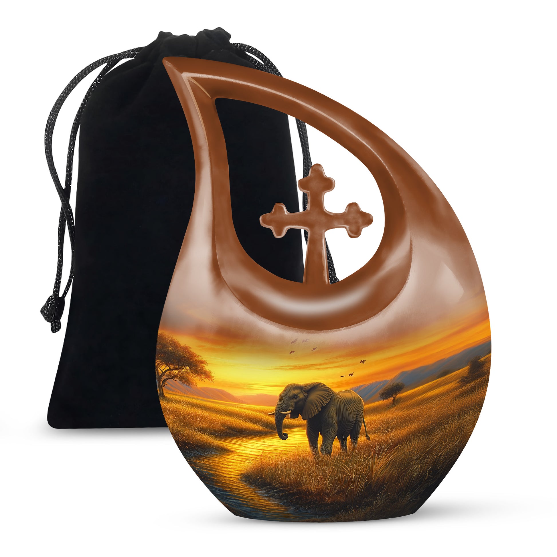 Elephant Tribute Cremation Urn – Sunset Landscape Memorial Urn for Dad & Mom