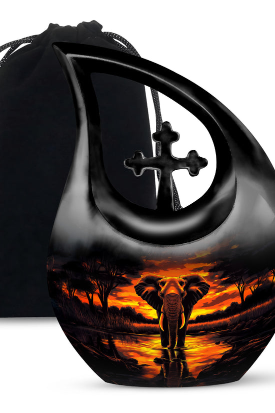 Sunset Elephant Burial Urn For Ashes - Cremation Urn For Men & Women