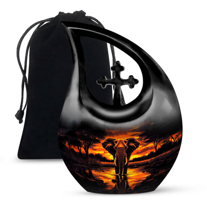 Sunset Elephant Burial Urn For Ashes - Cremation Urn For Men & Women