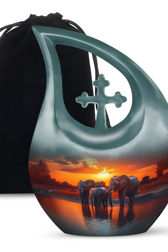 Elephant Family Creamation Urn - Beautiful Sunset Funeral Urn For Loved Ones