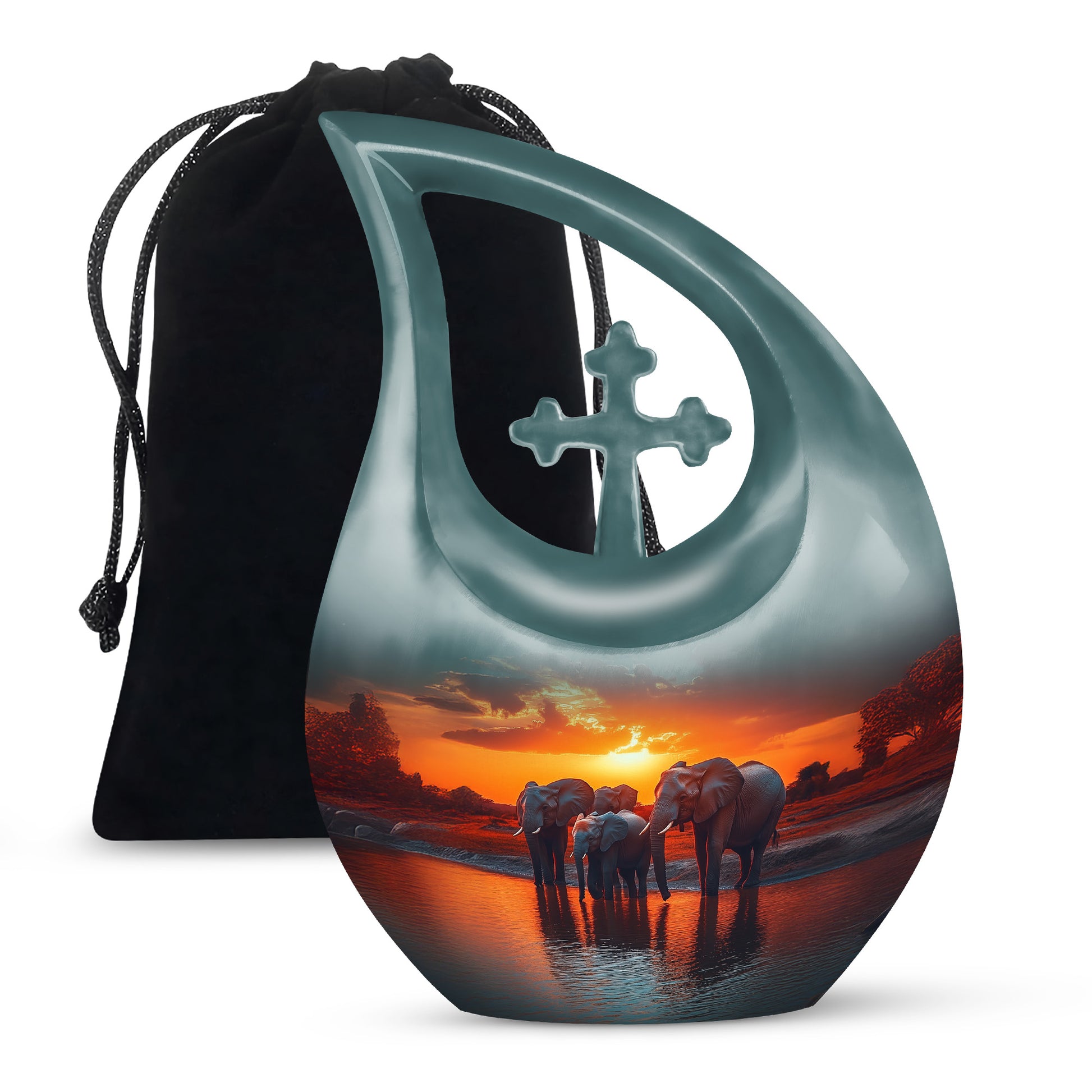 Elephant Family Creamation Urn - Beautiful Sunset Funeral Urn For Loved Ones