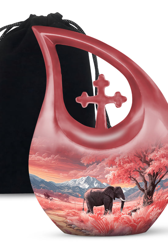 Elephant Cremation Urn - Pink Nature Memorial Urn For Human Ashes