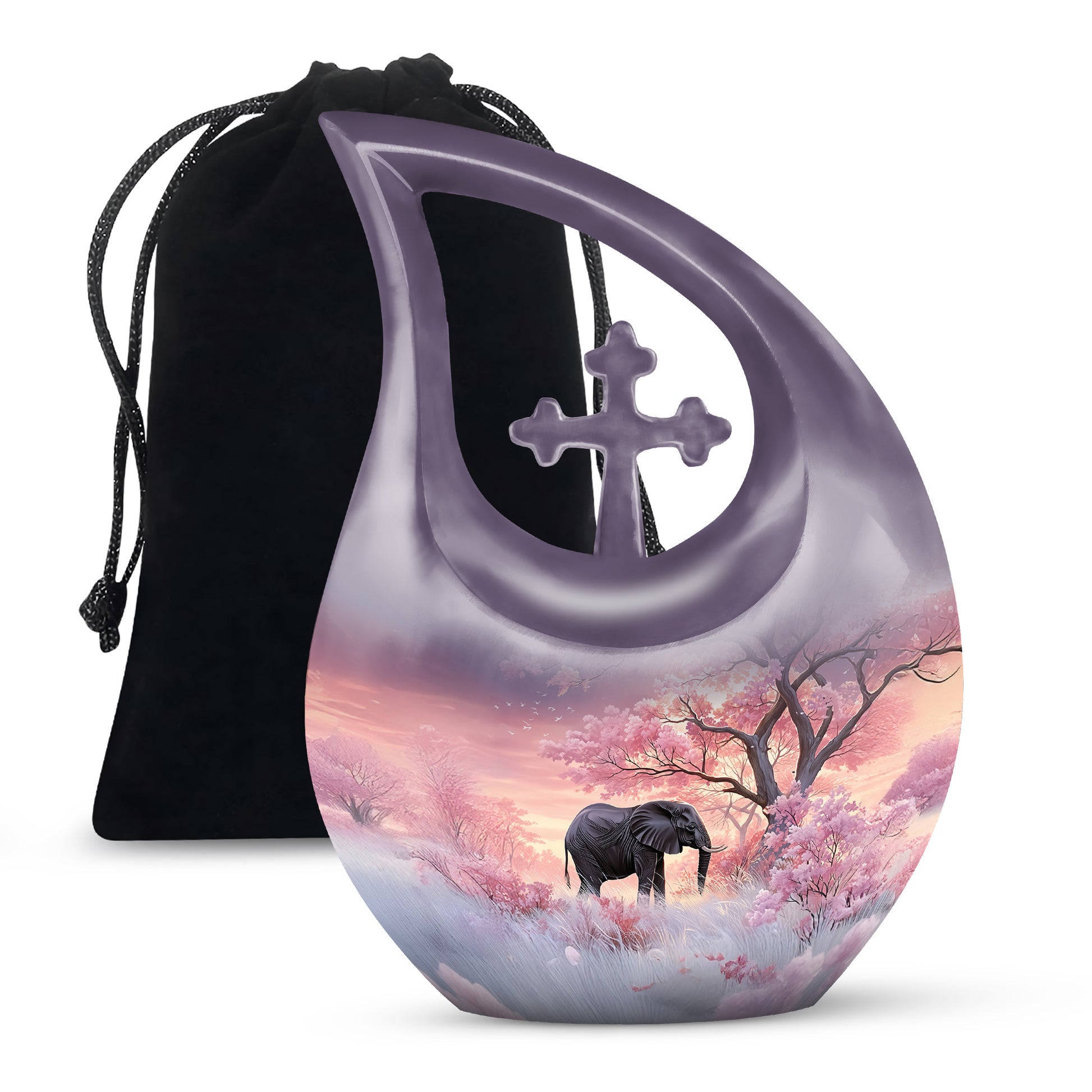 Nature Elephant Memorial Urn - Cherry Blossom Funeral Urn For Male & Female