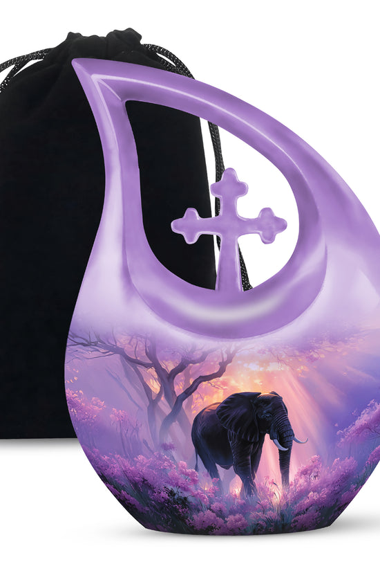 Elegant Elephant Funeral Urn - Purple Memorial Urn For Adult Ashes