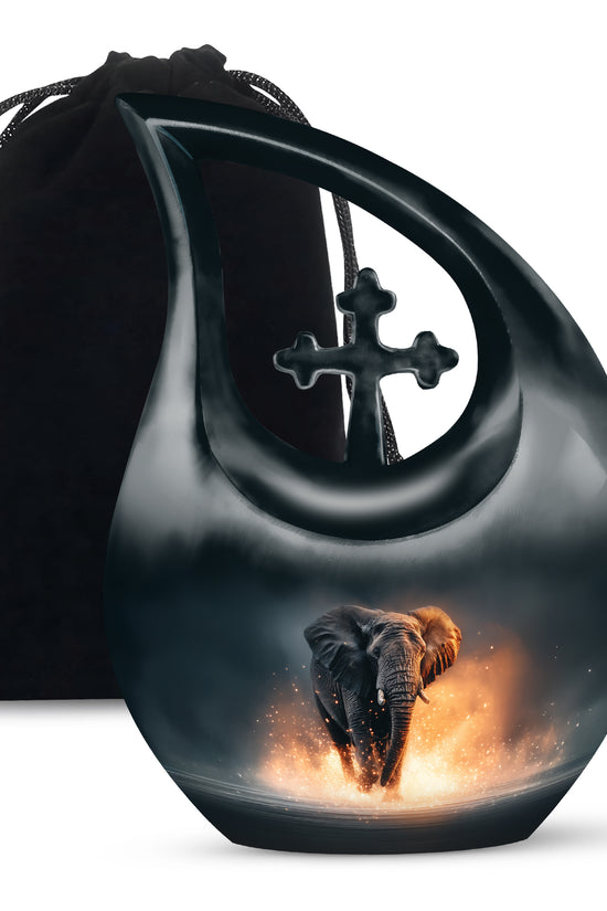 Black Cremation Urn for Ashes - Elephant Funeral Urn For Loved Ones