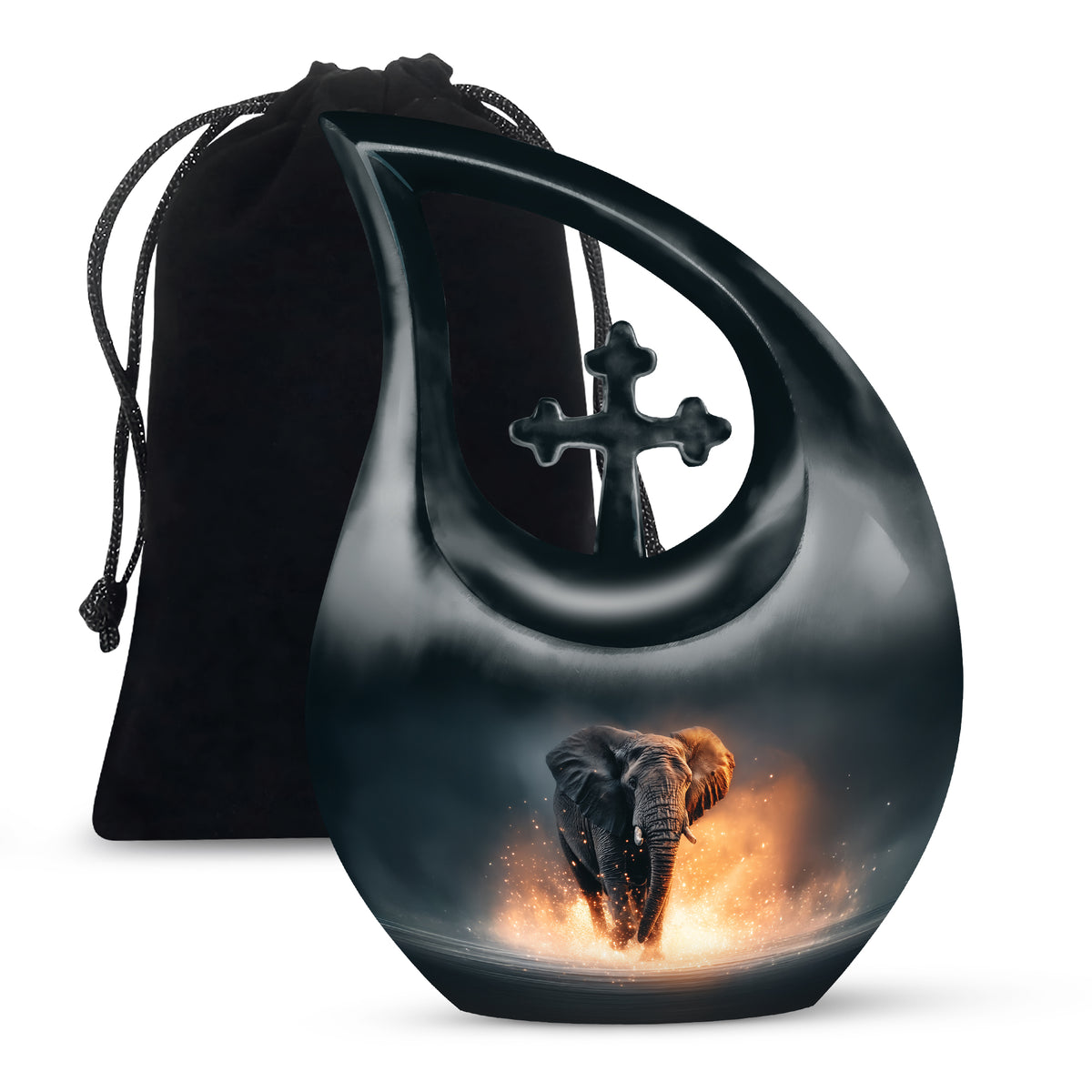 Black Cremation Urn for Ashes - Elephant Funeral Urn For Loved Ones