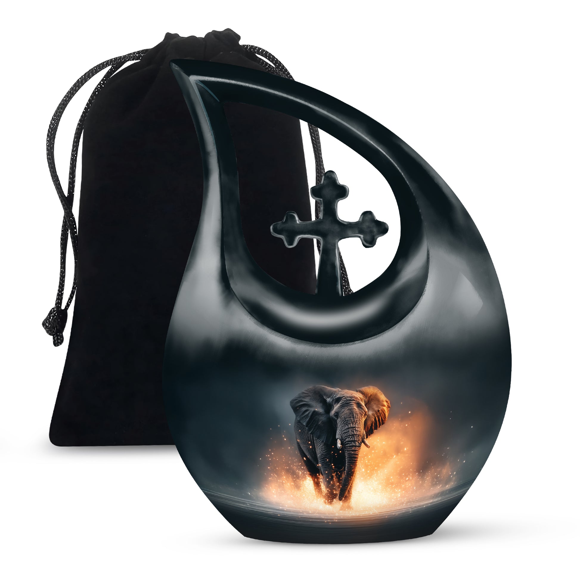 Black Cremation Urn for Ashes - Elephant Funeral Urn For Loved Ones