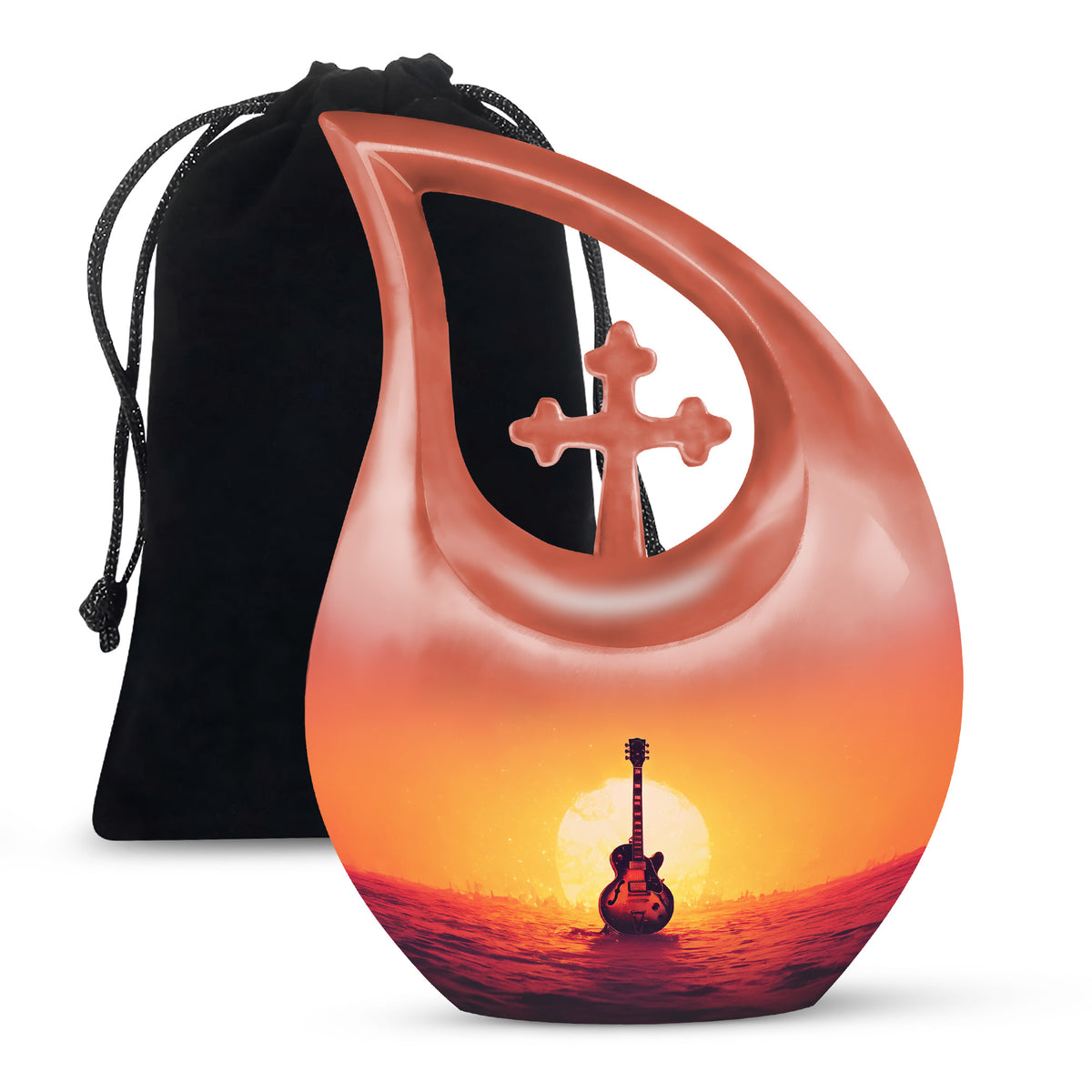 Guitar Themed Cremation Urn - Sunset Scenic Memorial Urns For Ashes