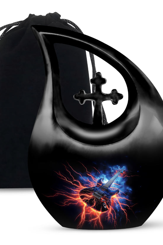 Black Guitar Funeral Urn - Unique Decor Memorial Containers For Ashes