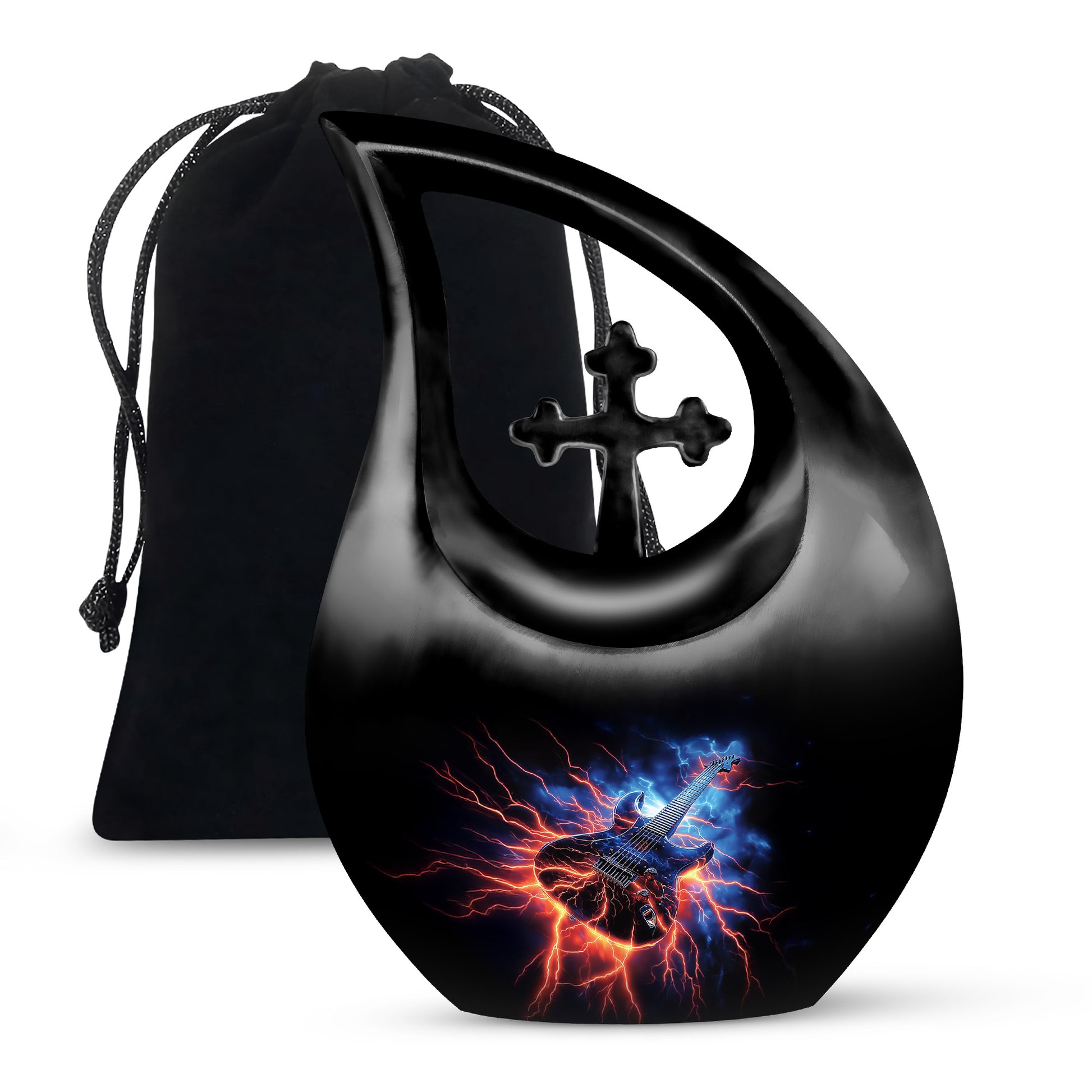 Black Guitar Funeral Urn - Unique Decor Memorial Containers For Ashes