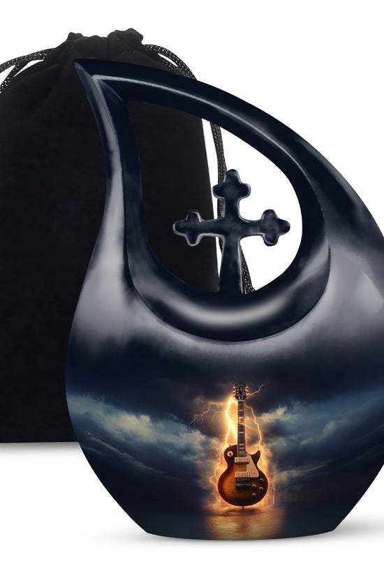 Guitar Themed Memorial Urn - Large Burial Urns For Musicians Ashes