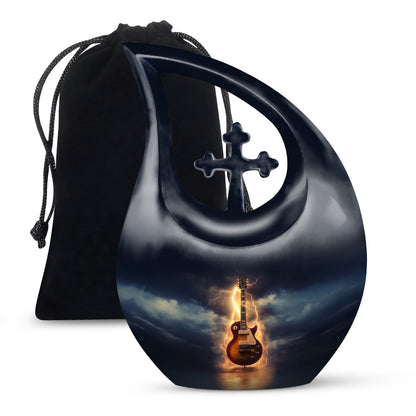 Guitar Themed Memorial Urn - Large Burial Urns For Musicians Ashes