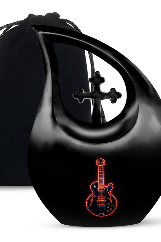 Black Guitar Memorial Urn - Artistic Funeral Urns For Women Ashes
