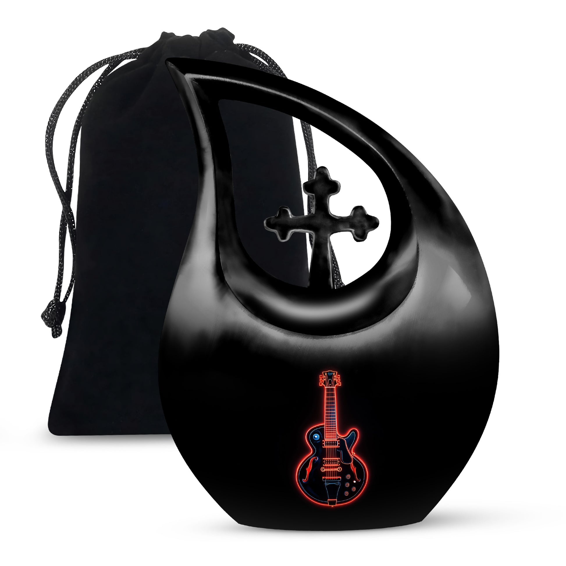 Black Guitar Memorial Urn - Artistic Funeral Urns For Women Ashes