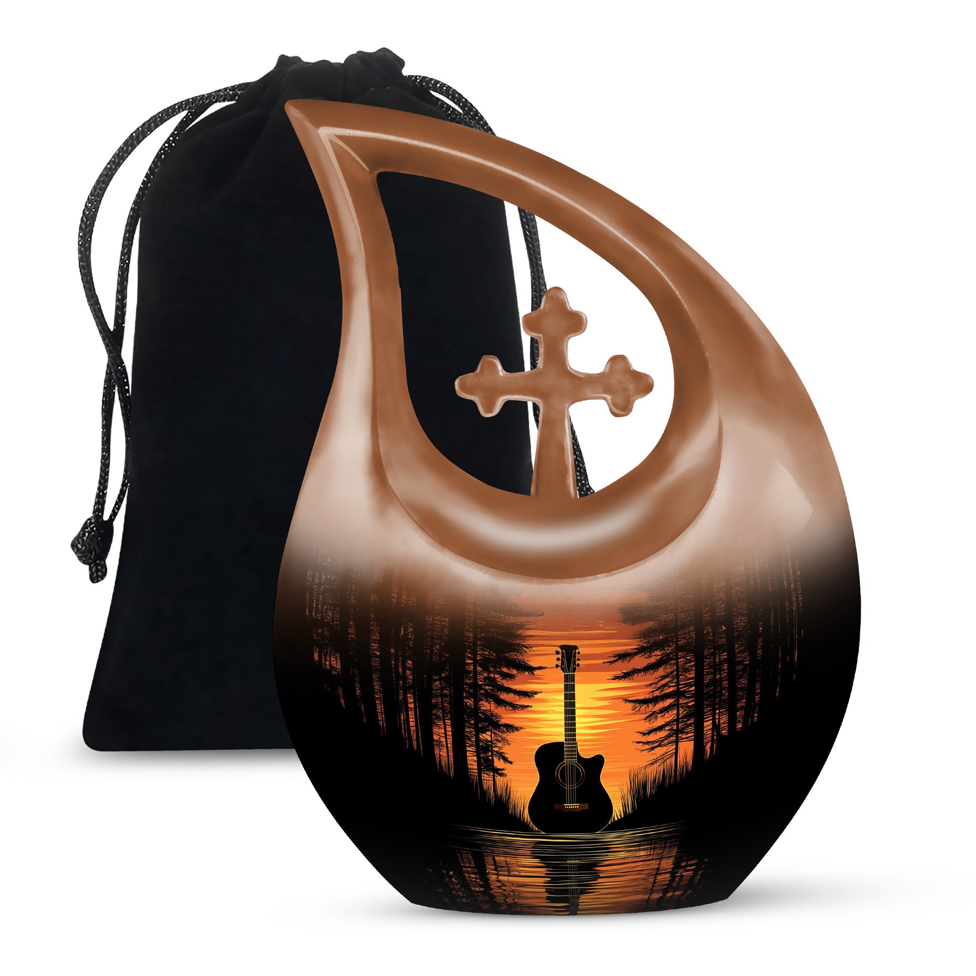 Sunset Black Guitar Urn - Personalized Funeral Urns For Human Ashes