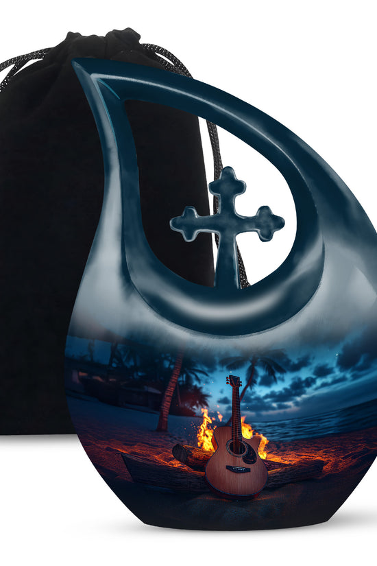 Guitar Night Scenic Cremation Urn - Beach Burial Urns For Music Lovers