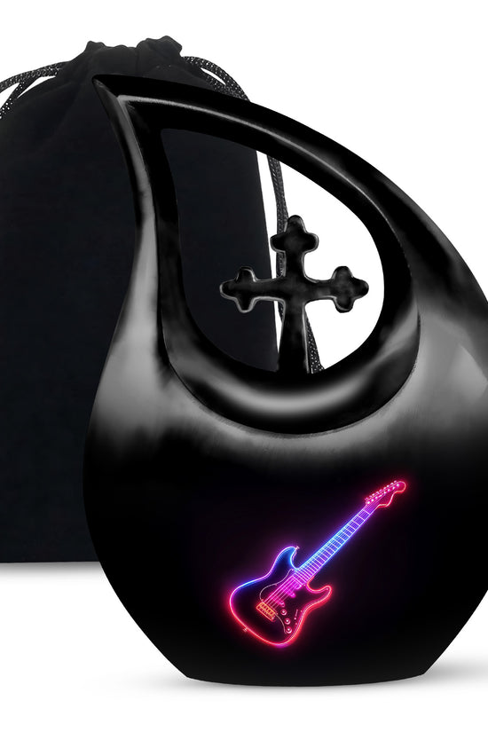 Electric Guitar Memorial Urn For Men - Neon themed Cremation Urn For Ashes